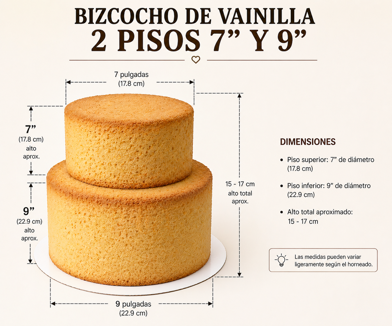 Torta 2 Niveles Vainilla 7"/9"