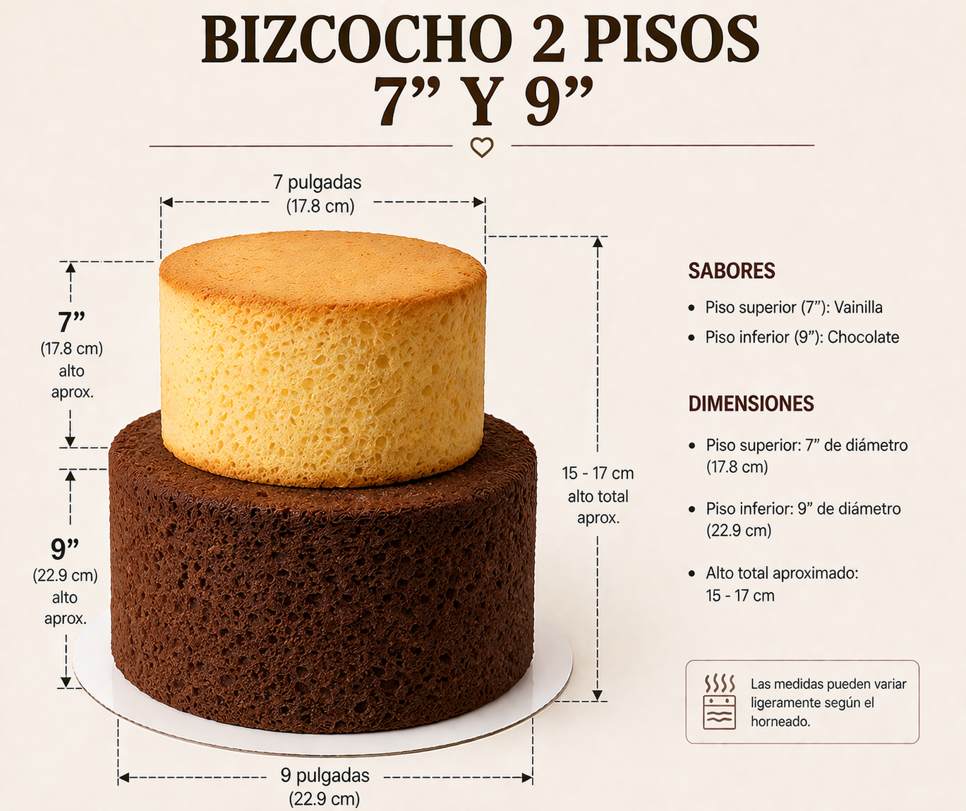 Tortas 2 Niveles Chocolate y Vainilla 7"/9"