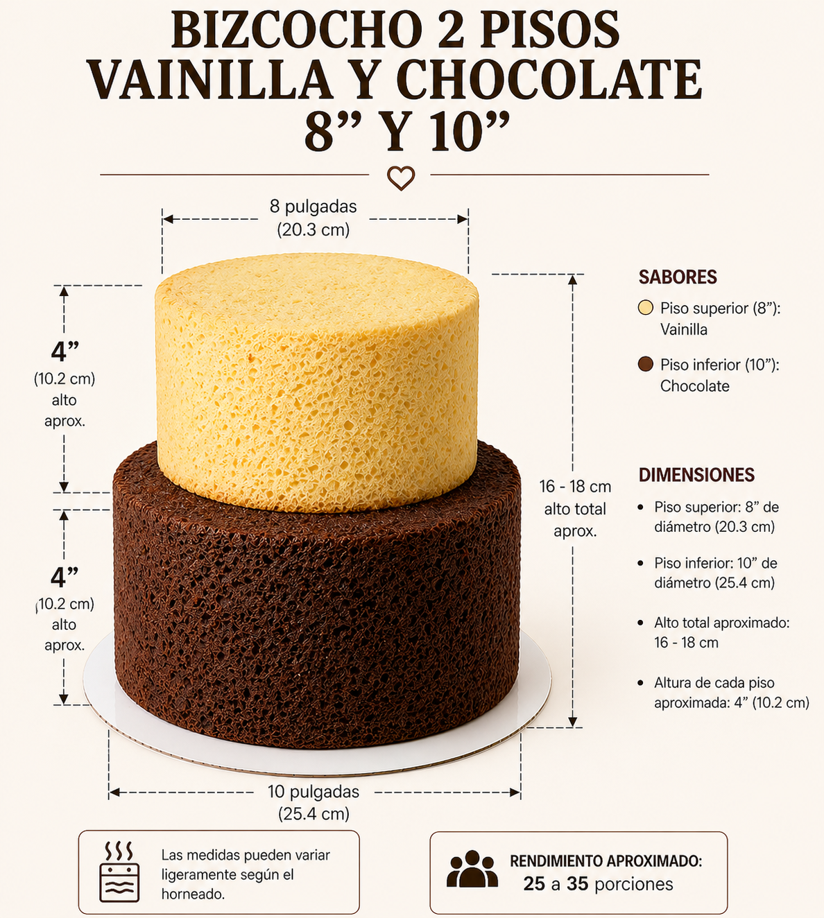 Tortas 2 Niveles Chocolate y Vainilla 8"/10"